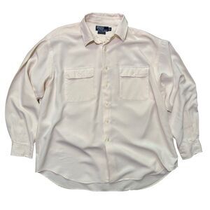 Vintage Polo Ralph Lauren Benford 90% Silk 10% Wool Shirt Mens XL Cream Pocket